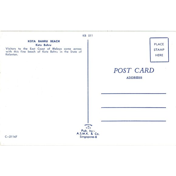 Kota Bahru Beach Vintage Postcard East Coast Malaya Fine Beach Scene Collectible - Picture 2 of 2